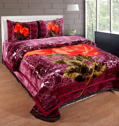 Sheen Four pcs Double Bed Blanket, Bedsheet & Pillow Cover Set